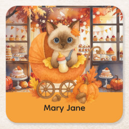 Herfst Baby shower voor kattenliefhebbers Kartonnen Onderzetters
