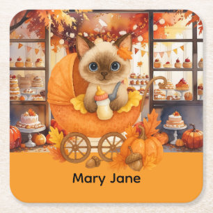 Herfst Baby shower voor kattenliefhebbers Kartonnen Onderzetters