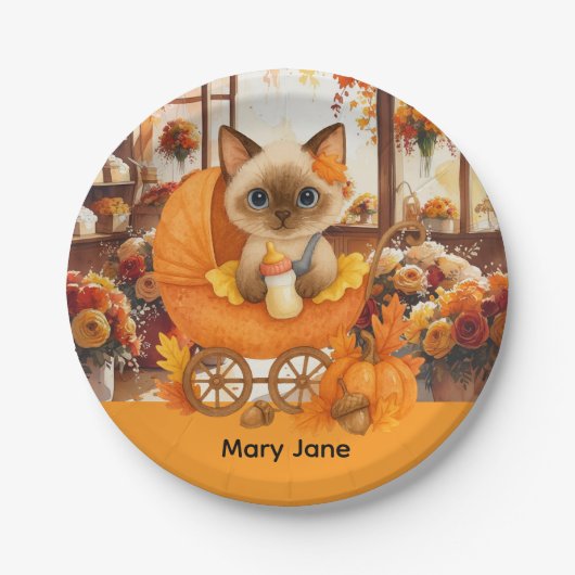 Herfst Baby shower voor kattenliefhebbers Papieren Bordje (Voorkant)