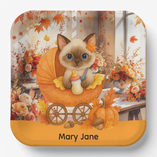Herfst Baby shower voor kattenliefhebbers Papieren Bordje (Voorkant)