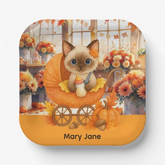 Herfst Baby shower voor kattenliefhebbers Papieren Bordje (Voorkant)