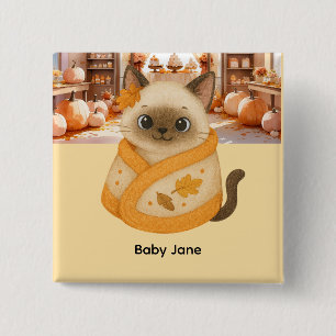 Herfst Baby shower voor kattenliefhebbers Vierkante Button 5,1 Cm