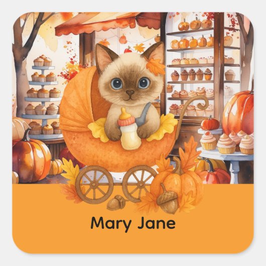 Herfst Baby shower voor kattenliefhebbers Vierkante Sticker (Voorkant)
