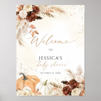 Herfst baby shower welkom teken, kleine pompoen te poster