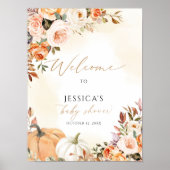 Herfst baby shower welkom teken, kleine pompoen te poster (Voorkant)