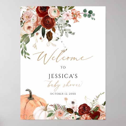Herfst baby shower welkom teken, kleine pompoen te poster (Voorkant)