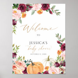 Herfst baby shower welkom teken, kleine pompoen te poster