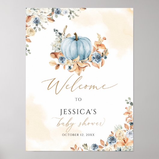 Herfst baby shower welkom teken, kleine pompoen te poster (Voorkant)