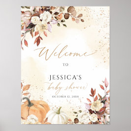 Herfst baby shower welkom teken, kleine pompoen te poster