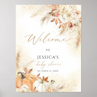 Herfst baby shower welkom teken, kleine pompoen te poster