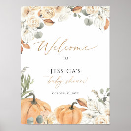 Herfst baby shower welkom teken, kleine pompoen te poster