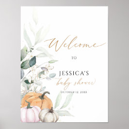 Herfst baby shower welkom teken, kleine pompoen te poster