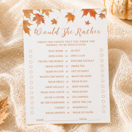 Herfst Baby Shower Would She Rather Spelkaart Kaart