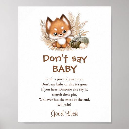 Herfst Baby shower Zeg niet Baby spel teken Poster (Voorkant)