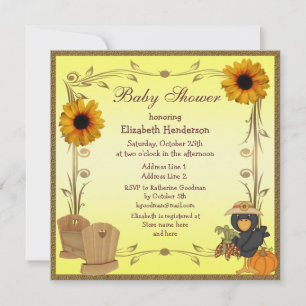 Herfst Baby shower Zonnebloemen, Wieg & Crow Kaart
