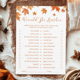 Herfst Baby shower zou ze liever spel Kaart