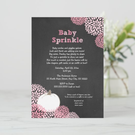 Herfst Baby Sprinkle Invites, witte pompoen Kaart (Staand voorkant)