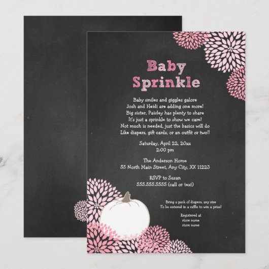 Herfst Baby Sprinkle Invites, witte pompoen Kaart (Voorkant / Achterkant)