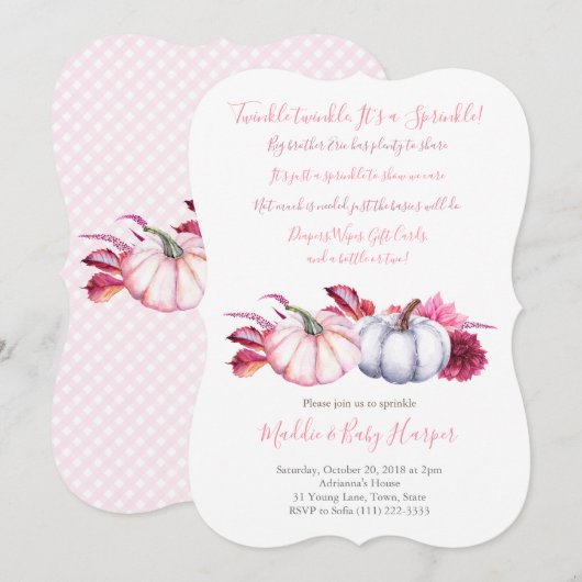 Herfst Baby Sprinkle voor Meisje met Pompoenen Kaart (Voorkant / Achterkant)