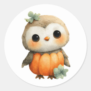 Herfst Babyuil Mooie Waterverf Illustratie Vogel Ronde Sticker