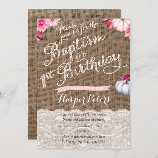 Herfst Baptisme 1e verjaardag viering meisje Kaart (Voorkant / Achterkant)