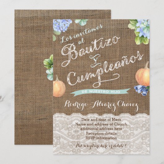Herfst baptisme op zaterdag in het Spaans / Bautiz Kaart (Voorkant / Achterkant)