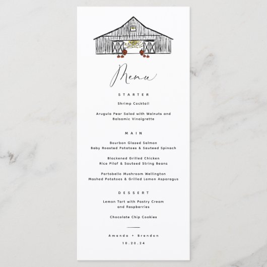 Herfst Barn met Pumpkins Wedding Menu (Voorkant)