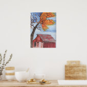 Herfst Barn Water Kleurpasta Poster (Keuken)