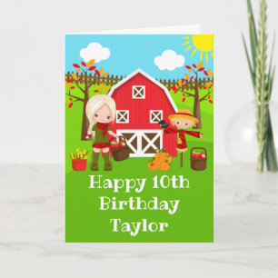 Herfst Barnyard Blonde Hair Girl Happy Birthday Kaart