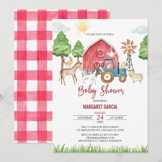 Herfst Barnyard Farm Animal Baby shower Invitation Kaart (Voorkant / Achterkant)