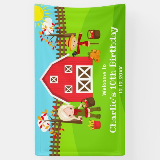 Herfst Barnyard Verjaardag Blond Haar Meisje Welko Spandoek (Verticaal)