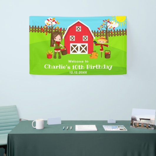 Herfst Barnyard Verjaardag Bruin Haar Meisje Welko Spandoek (Beurs)