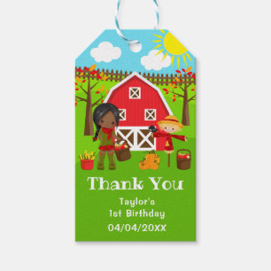 Herfst Barnyard Verjaardag Dark Skin Girl Bedankt Cadeaulabel