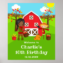 Herfst Barnyard Verjaardag Dark Skin Girl Welkom Poster