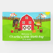 Herfst Barnyard Verjaardag Dark Skin Girl Welkom Spandoek (Horizontaal)
