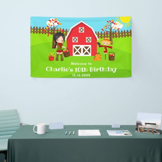 Herfst Barnyard Verjaardag Zwart Haar Meisje Welko Spandoek (Beurs)
