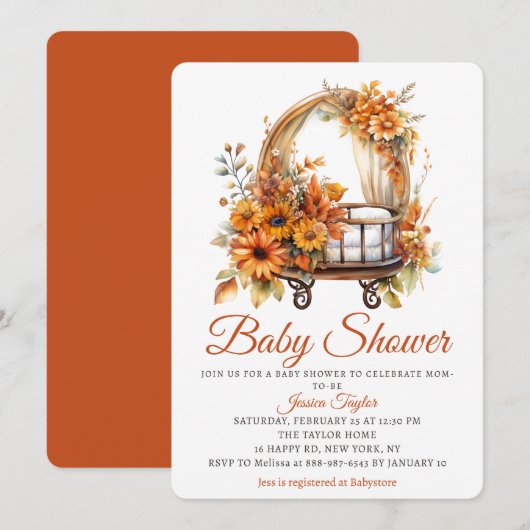 Herfst Basinet Zonnebloemen Pasgeboren Meisje Baby Kaart (Voorkant / Achterkant)