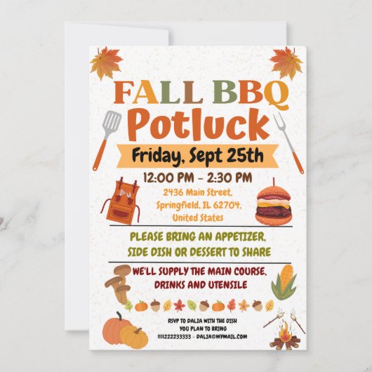 Herfst BBQ Potluck Invitation Kaart (Voorkant)