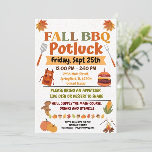 Herfst BBQ Potluck Invitation Kaart (Staand voorkant)