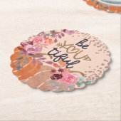 Herfst "Be You tiful" Roze Gouden Bloemige Pompoen Kartonnen Onderzetters (Gekanteld)