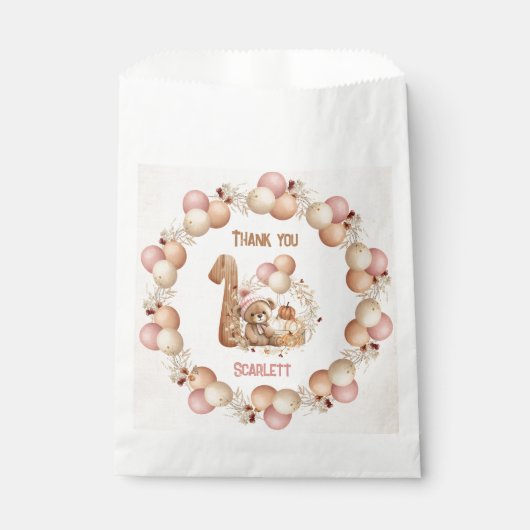 Herfst beary 1st Birthday Meisje Favor Tassen Bedankzakje (Voorkant)