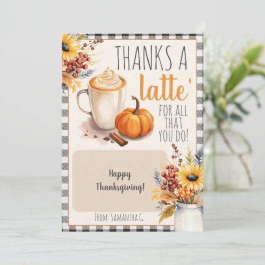Herfst Bedankt een Latte Coffee Gift Kaart Houder (Staand voorkant)