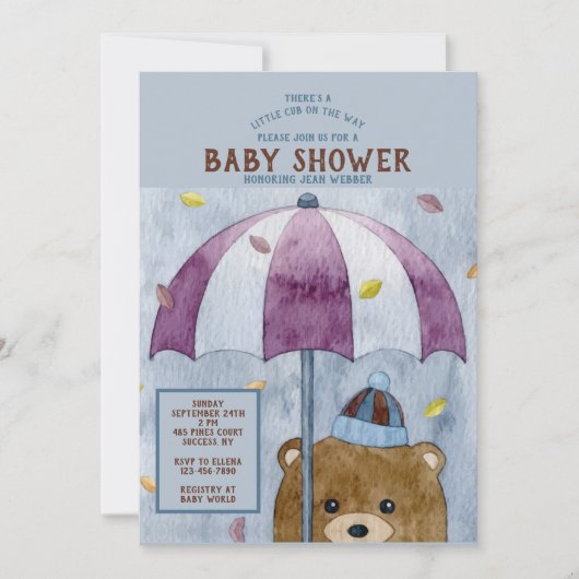 Herfst Beer Baby Shower Uitnodiging (Voorkant)