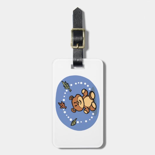 Herfst Beer met vallende bladeren Bagagelabel (Voorkant verticaal)