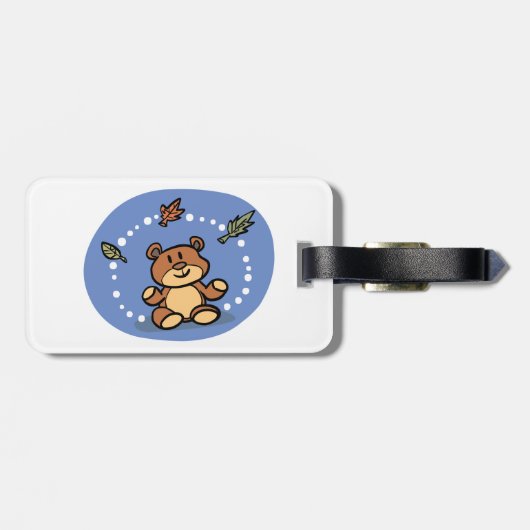 Herfst Beer met vallende bladeren Bagagelabel (Achterkant horizontaal)