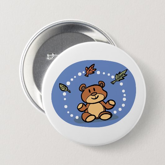 Herfst Beer met vallende bladeren Ronde Button 7,6 Cm (Voorkant /achterkant)
