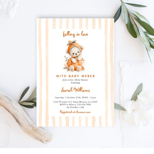 Herfst Beer pompoen Baby shower Kaart