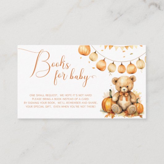 Herfst Beer Pompoen Boeken voor baby ticket Informatiekaartje (Voorkant)