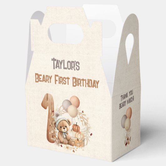 Herfst Beer Pompoen Boy 1e Verjaardag Gable Bedankdoosjes (Geopend)
