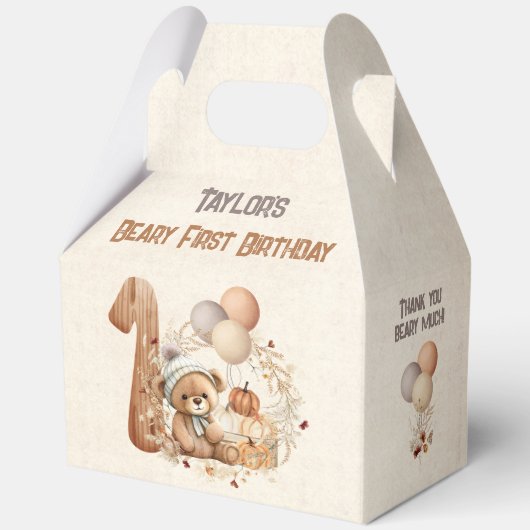 Herfst Beer Pompoen Boy 1e Verjaardag Groot Bedankdoosjes (Voorkant)